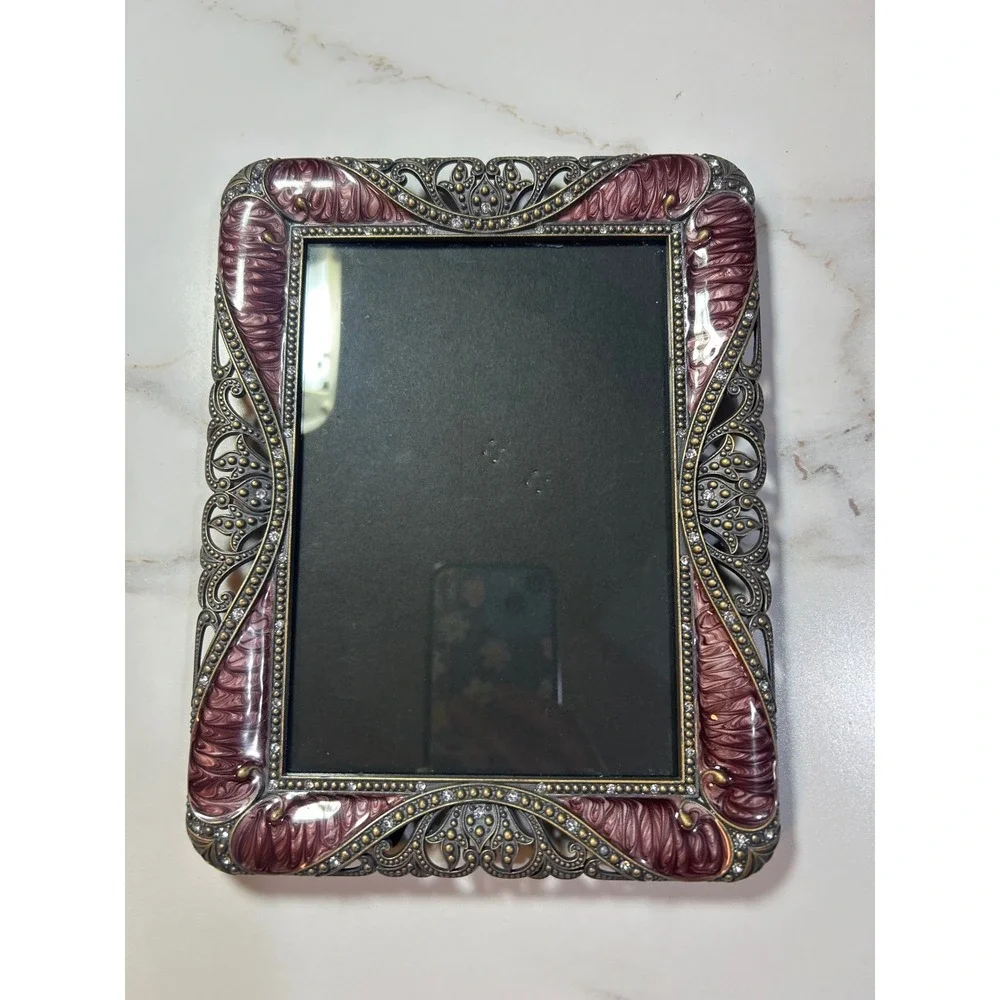 Vintage‎ Victorian Style Purple Enamel Filigree Rhinestone 5x7 Picture Frame